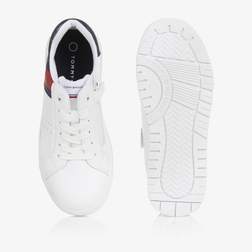 Tommy Hilfiger-Teen White Faux Leather Flag Trainers | Childrensalon Outlet