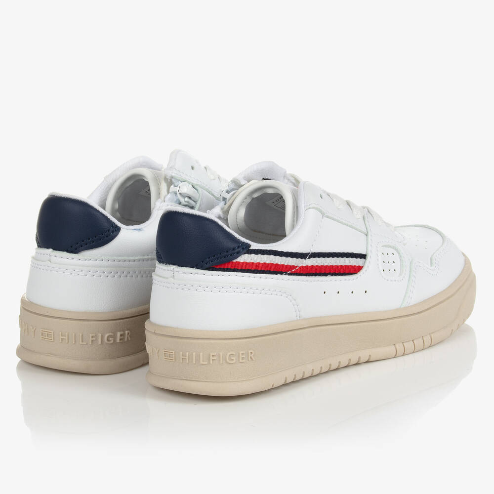 Tommy Hilfiger-Teen White Faux Leather Logo Trainers | Childrensalon Outlet