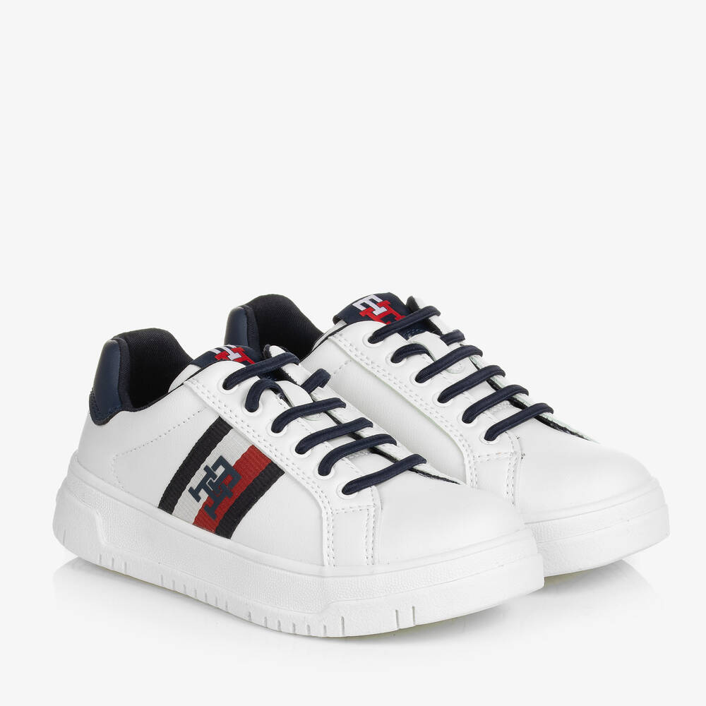 Tommy Hilfiger - Baskets blanches en simili cuir à monogramme TH ado | Childrensalon