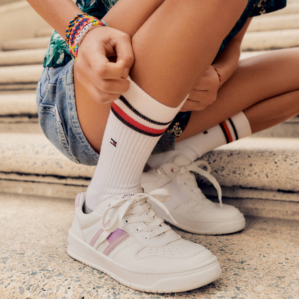 Tommy Hilfiger-Teen White Lace-Up Trainers | Childrensalon Outlet