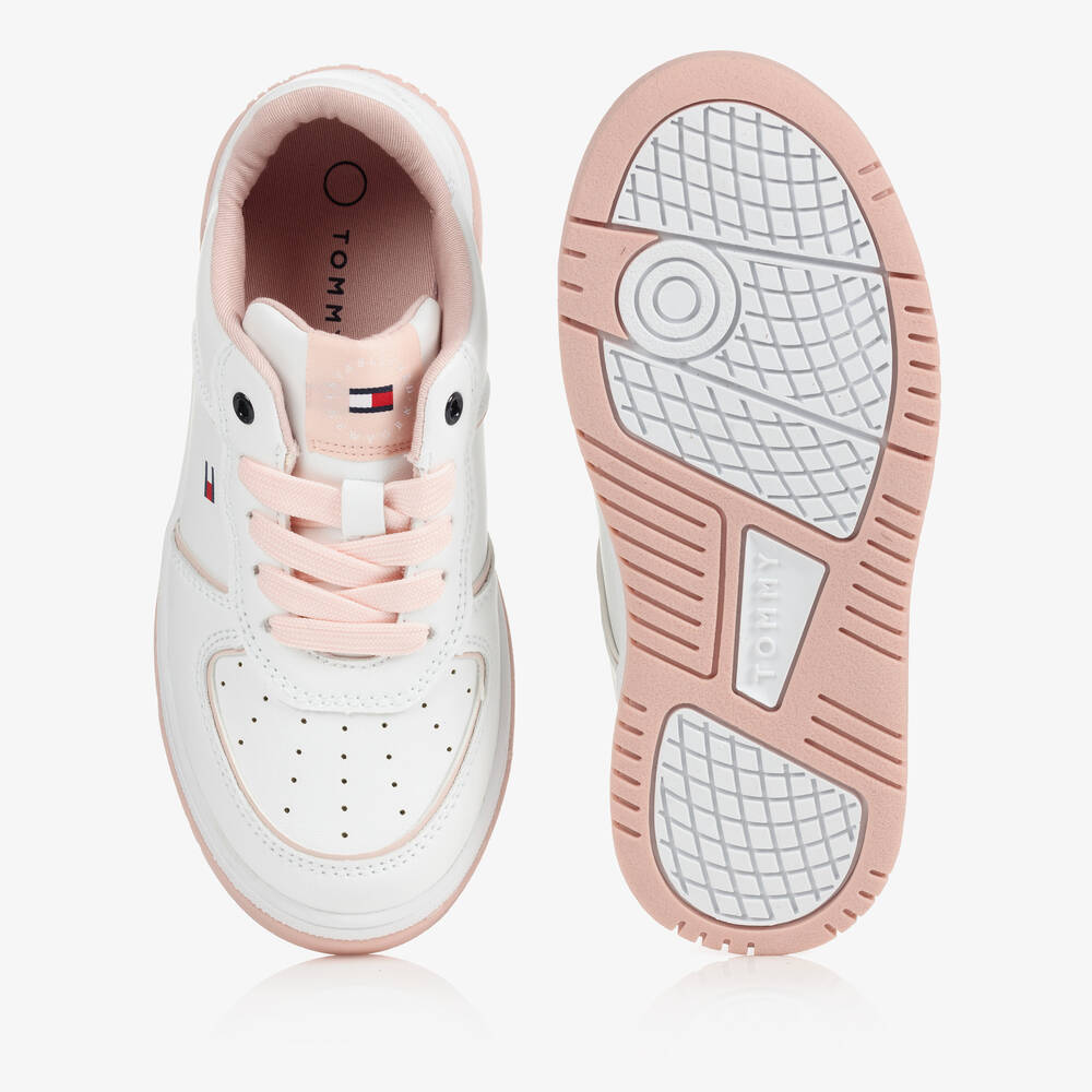 Tommy Hilfiger-ترينرز بأربطة تينز بناتي جلد صناعي لون أبيض | Childrensalon Outlet