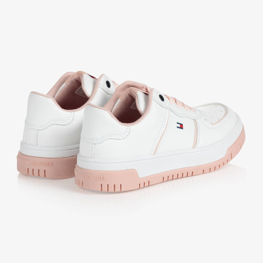Tommy Hilfiger-ترينرز بأربطة تينز بناتي جلد صناعي لون أبيض | Childrensalon Outlet