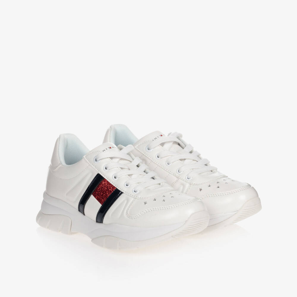 Tommy Hilfiger-Teen White Logo Trainers | Childrensalon Outlet