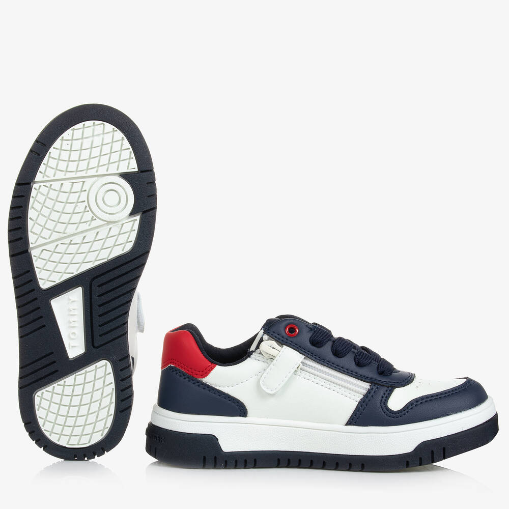 Tommy Hilfiger-Teen White & Navy Blue Trainers | Childrensalon Outlet