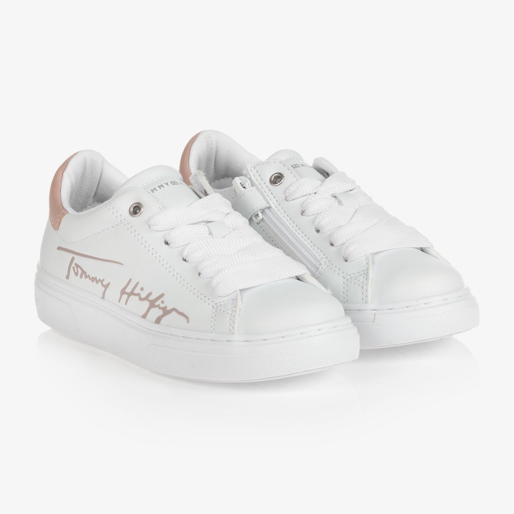 Tommy Hilfiger - Teen White & Pink Trainers | Childrensalon