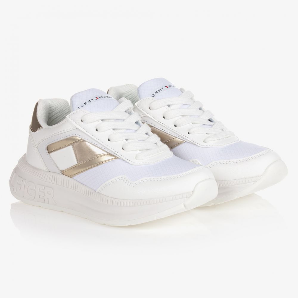 Tommy Hilfiger - Teen White & Platinum Trainers | Childrensalon