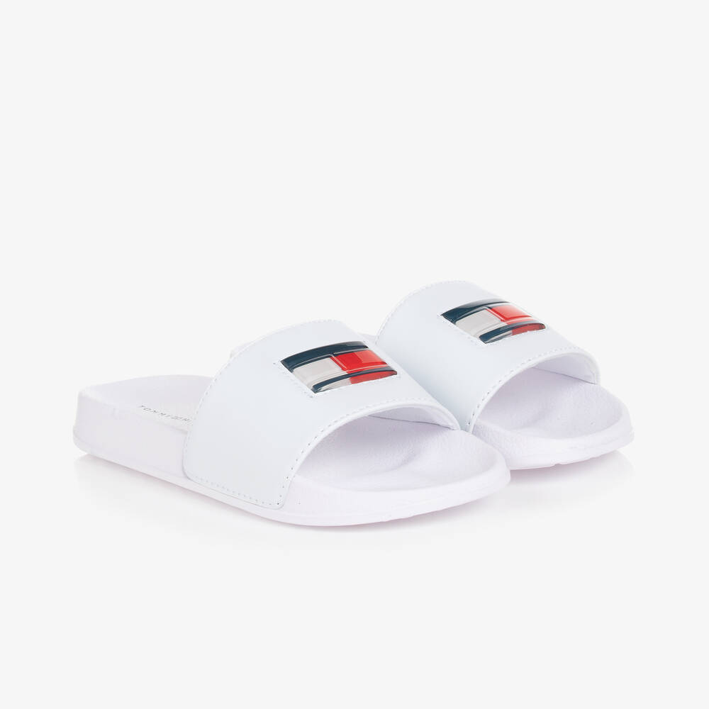 Tommy Hilfiger - Teen White Rubber Flag Logo Sliders | Childrensalon