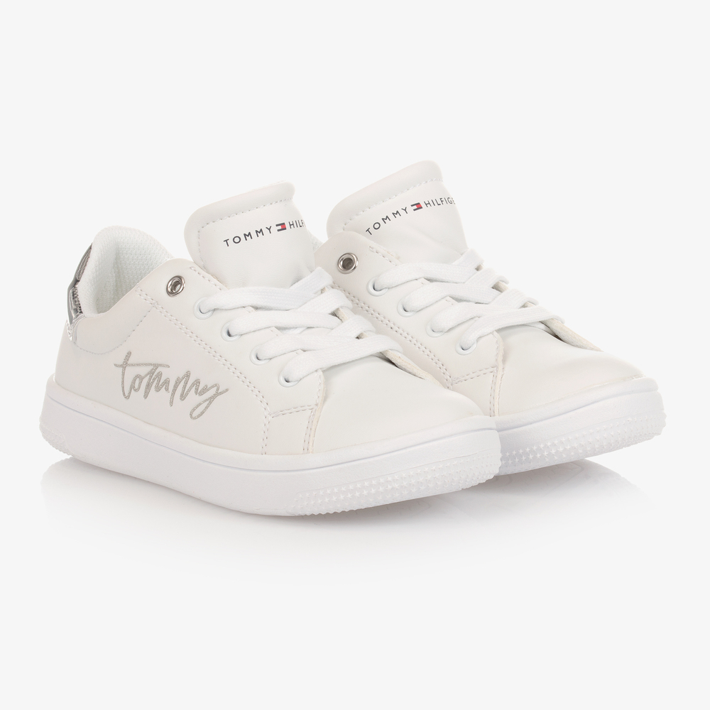 Tommy Hilfiger - Teen White & Silver Trainers | Childrensalon