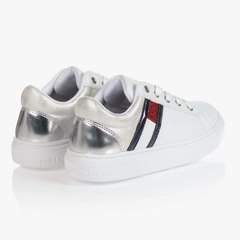 Silver tommy hilfiger trainers clearance