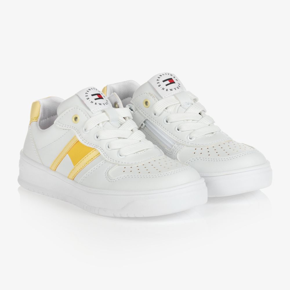 Tommy Hilfiger - Teen White & Yellow Trainers | Childrensalon