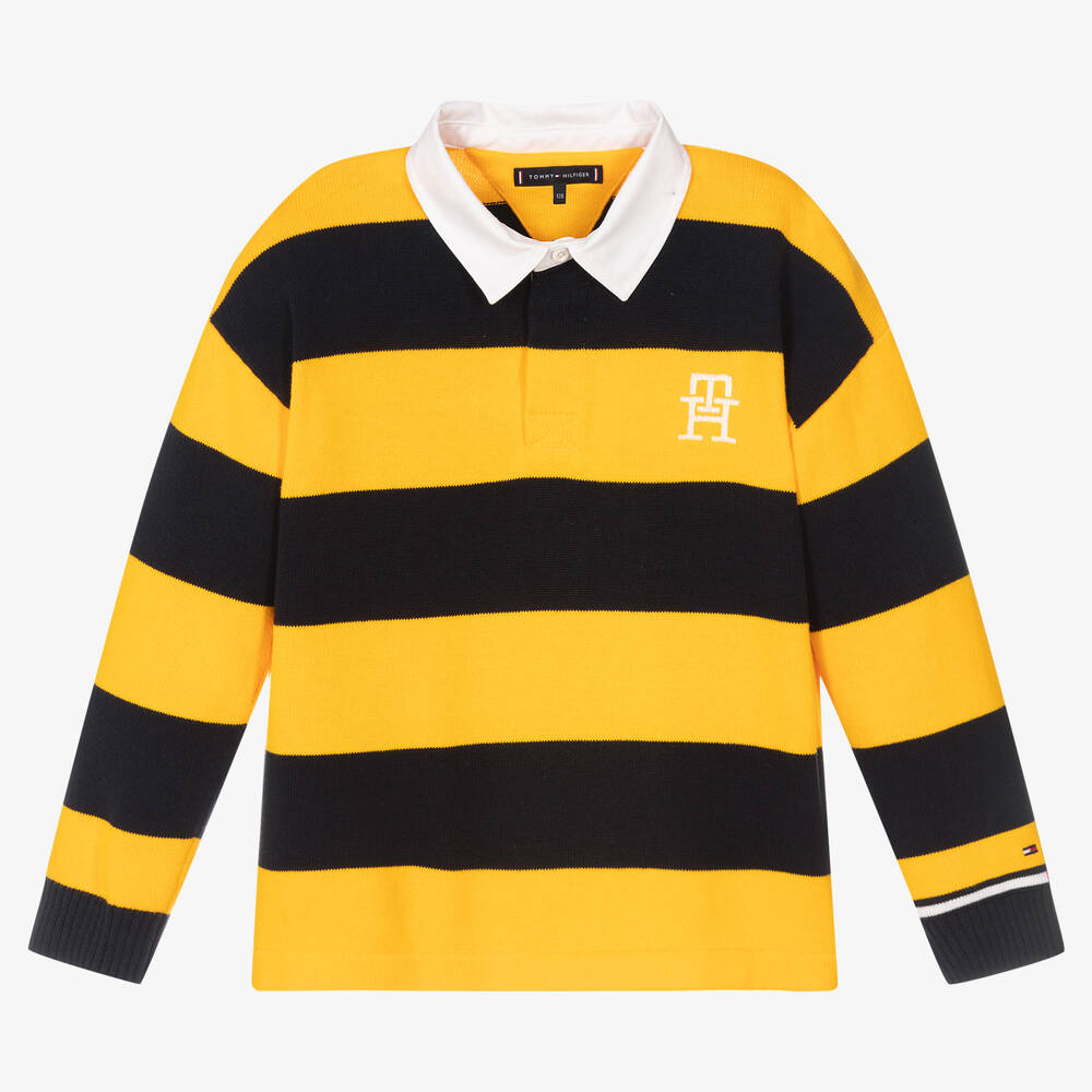 Tommy Hilfiger - قميص تينز قطن محبوك مقلم لون أصفر وكحلي | Childrensalon