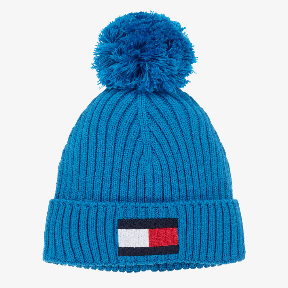 Tommy Hilfiger - قبعة مزيج قطن عضوي محبوك لون أزرق تركواز للأولاد | Childrensalon