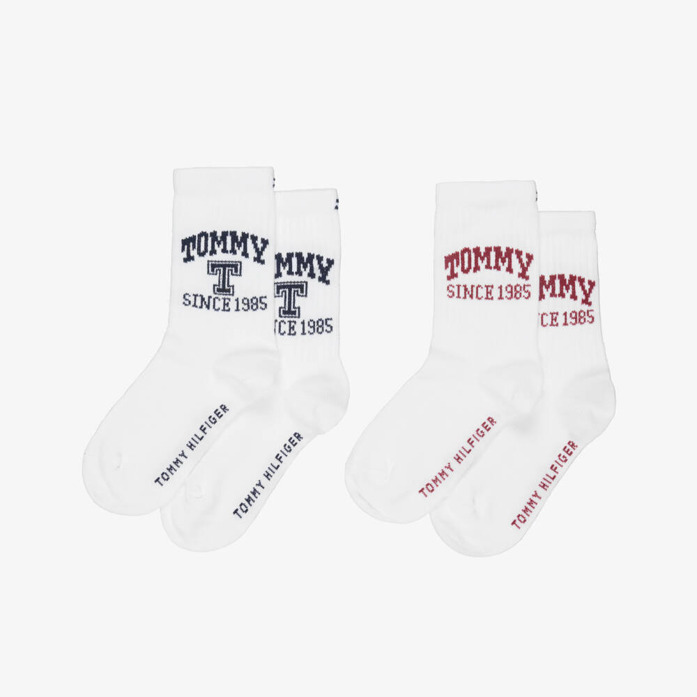 Tommy Hilfiger-White Ankle Socks with Blue & Red Logos (2 Pack) | Childrensalon Outlet