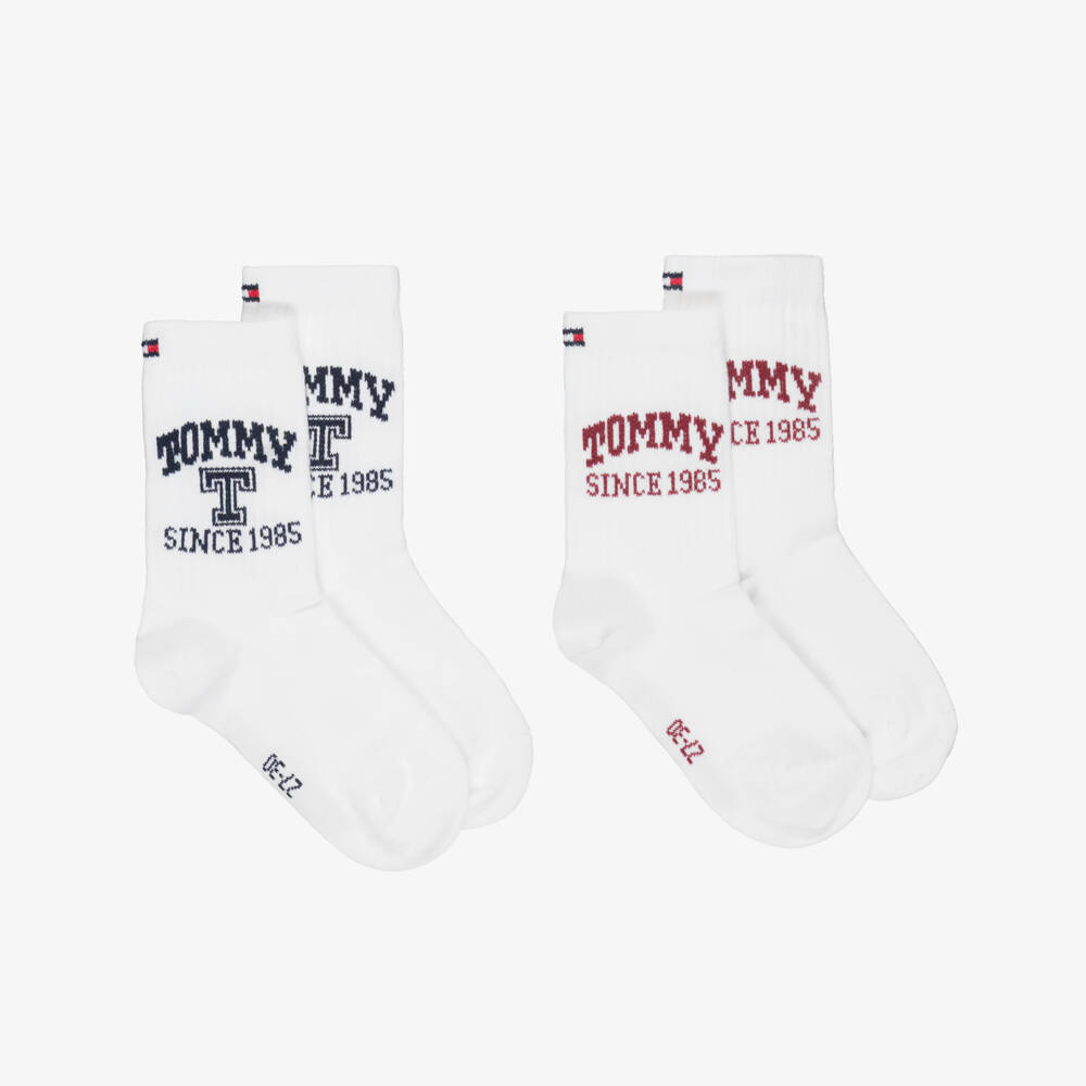 Tommy Hilfiger-White Ankle Socks with Blue & Red Logos (2 Pack) | Childrensalon Outlet