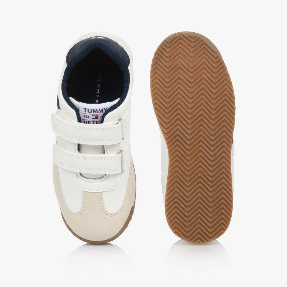 Tommy Hilfiger-White, Beige & Navy Blue Faux Leather Velcro Trainers | Childrensalon Outlet
