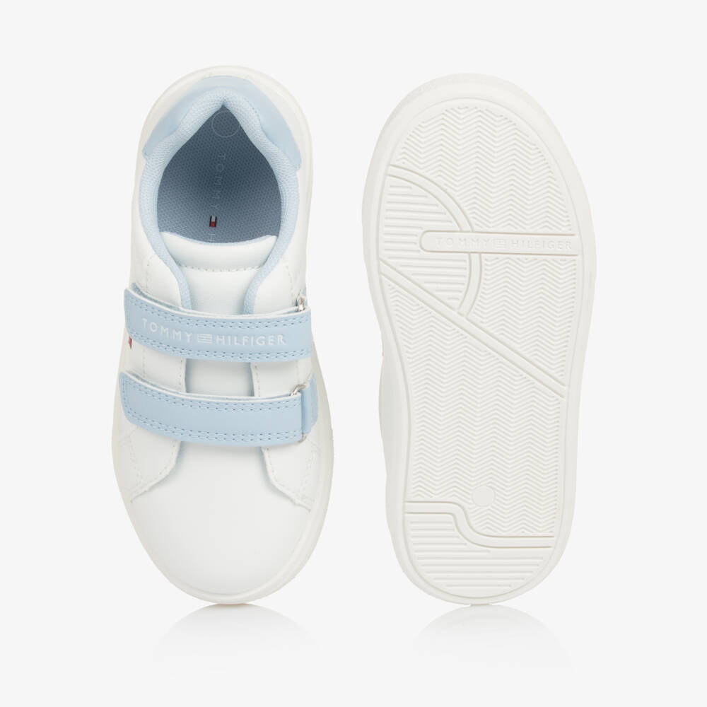 Tommy Hilfiger-White & Blue Faux Leather Double Velcro Trainers | Childrensalon Outlet