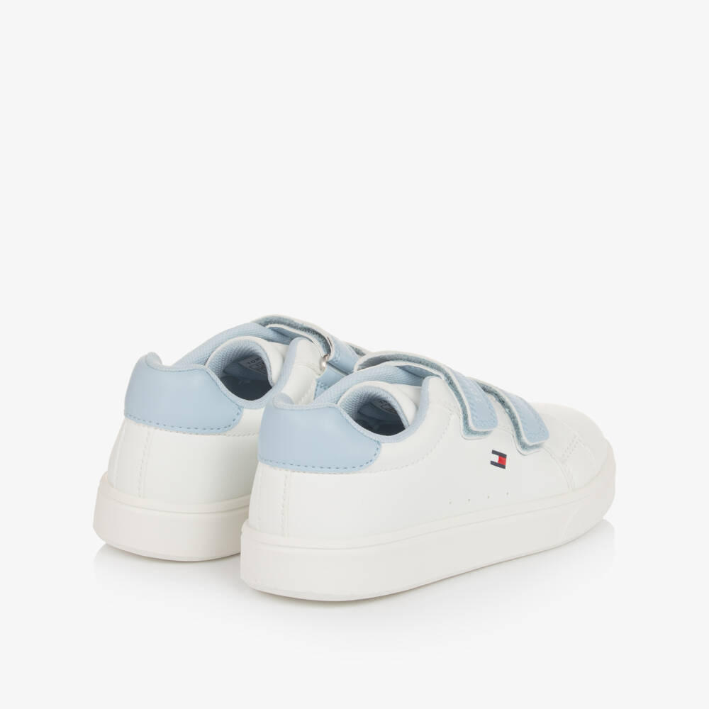 Tommy Hilfiger-White & Blue Faux Leather Double Velcro Trainers | Childrensalon Outlet