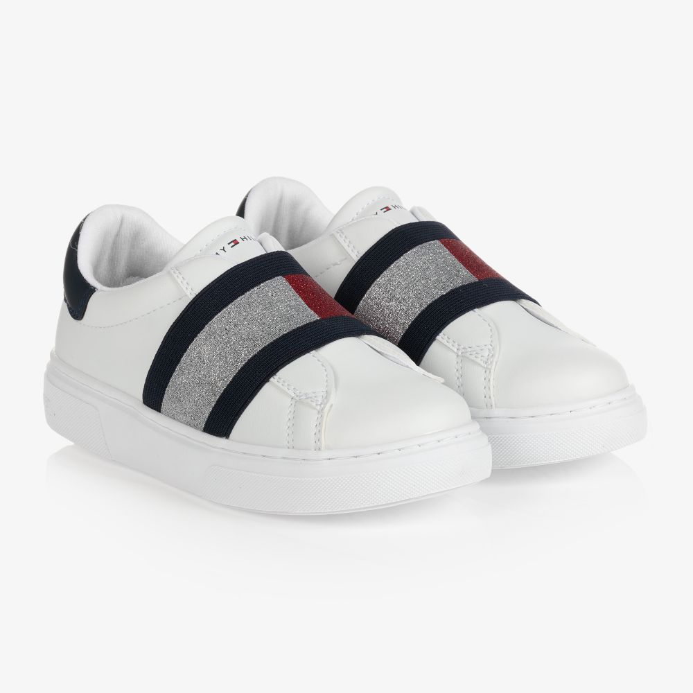 Tommy Hilfiger - White & Blue Glitter Trainers | Childrensalon