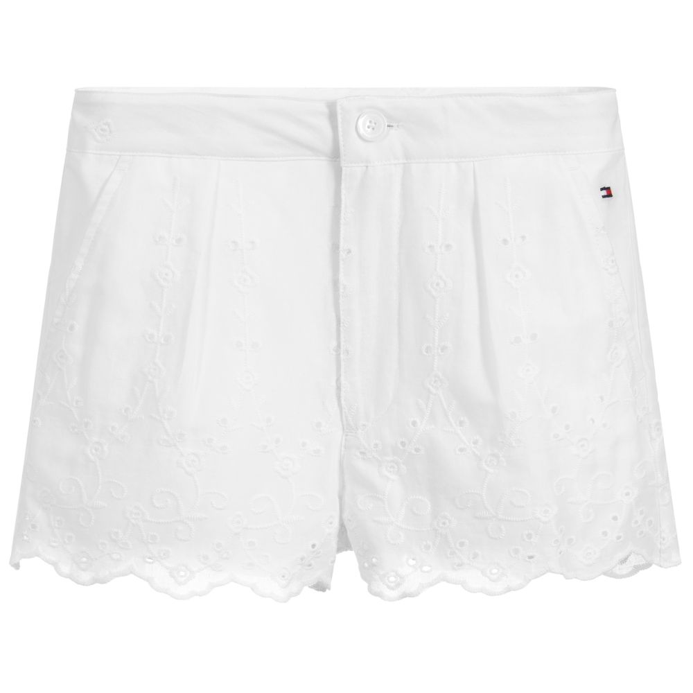 Tommy Hilfiger - Weiße Shorts mit Lochstickerei | Childrensalon