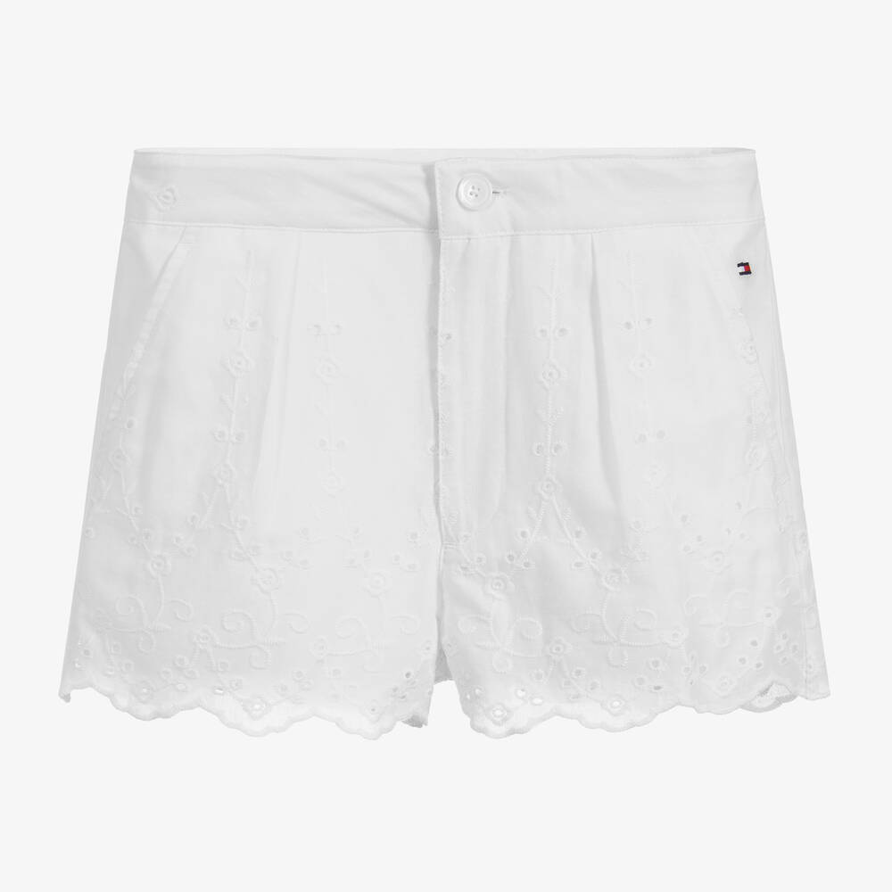 Tommy Hilfiger-White Broderie Anglaise Shorts | Childrensalon Outlet
