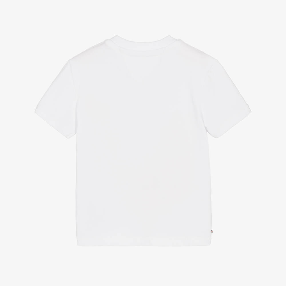 Tommy Hilfiger-White Cotton Baby T-Shirt with Blue Flocked Logo Print | Childrensalon Outlet