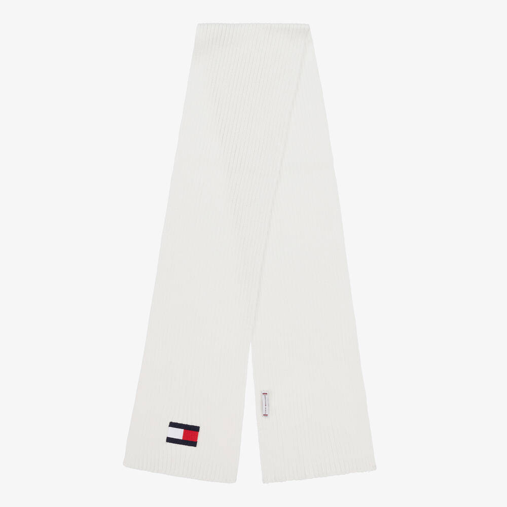 Tommy Hilfiger-White Cotton Knit Flag Scarf | Childrensalon Outlet