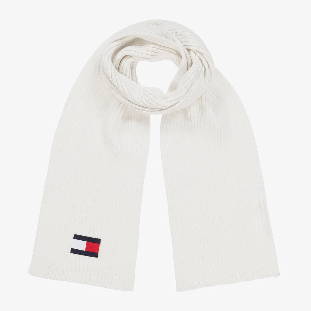 Tommy Hilfiger-White Cotton Knit Flag Scarf | Childrensalon Outlet