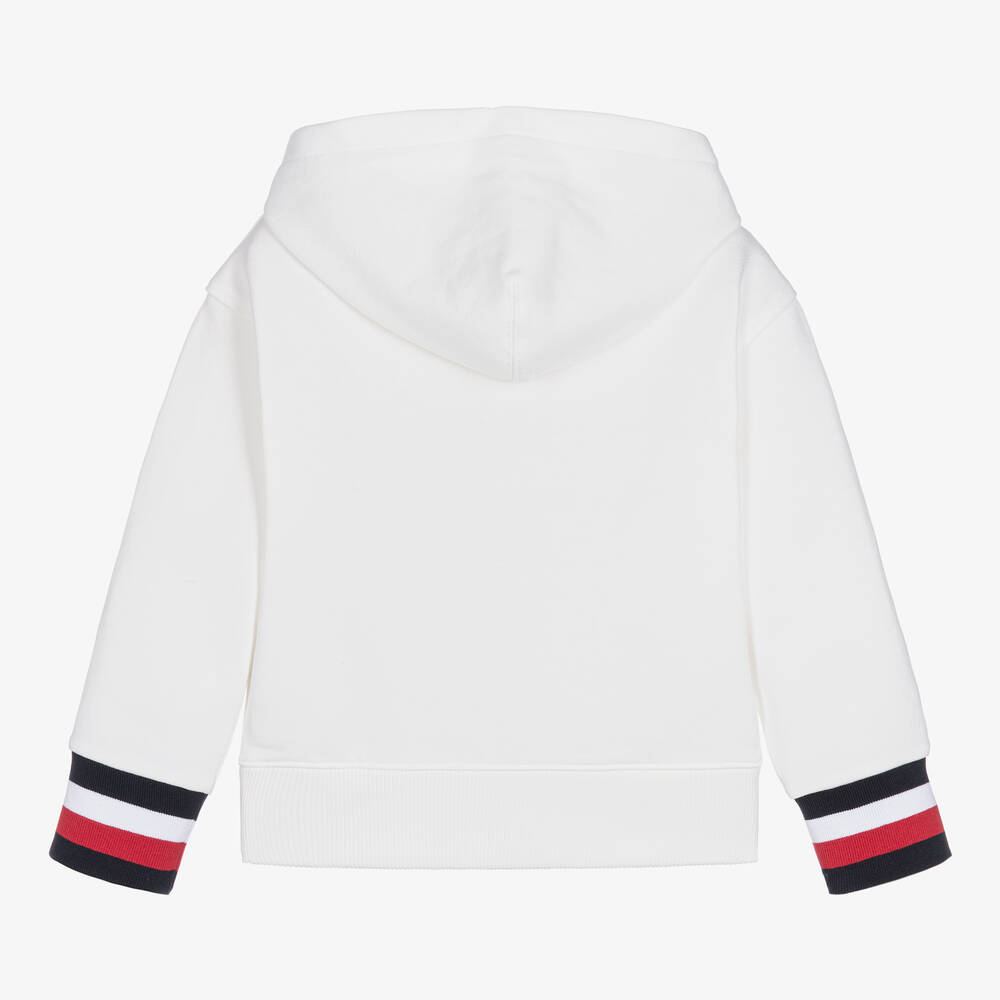 Tommy hilfiger oversized teddy fleece half zip hoodie cheap logo pocket in white