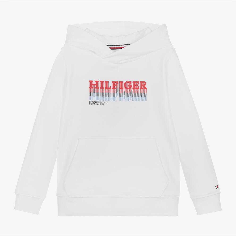 Tommy Hilfiger-White Cotton Monotype Hoodie | Childrensalon Outlet