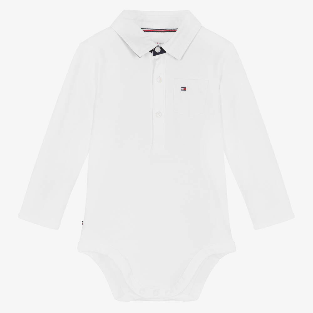 Tommy Hilfiger - White Cotton Polo Bodysuit | Childrensalon