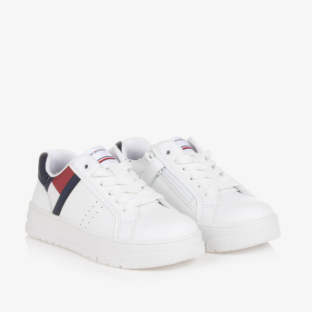 White Faux Leather Lace Up Trainers