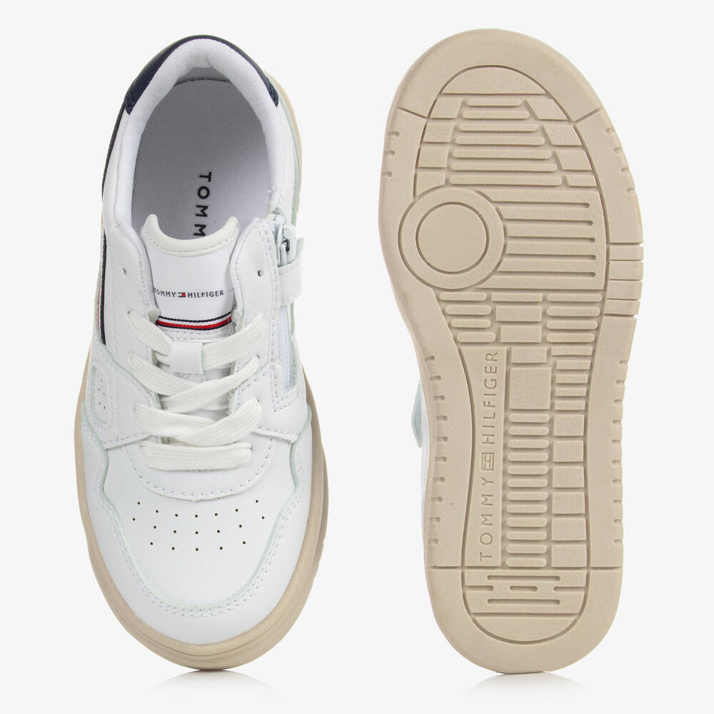 Tommy Hilfiger-White Faux Leather Logo Trainers | Childrensalon Outlet