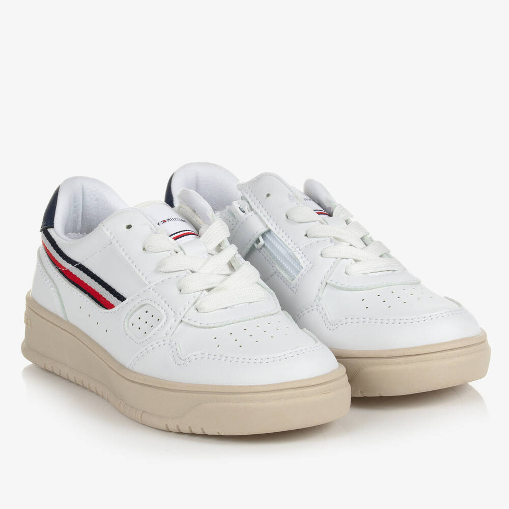 Tommy Hilfiger - White Faux Leather Logo Trainers | Childrensalon