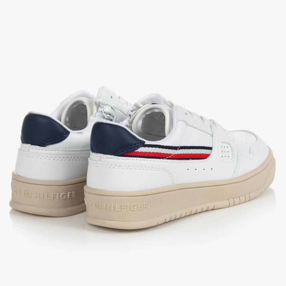 Tommy Hilfiger-White Faux Leather Logo Trainers | Childrensalon Outlet