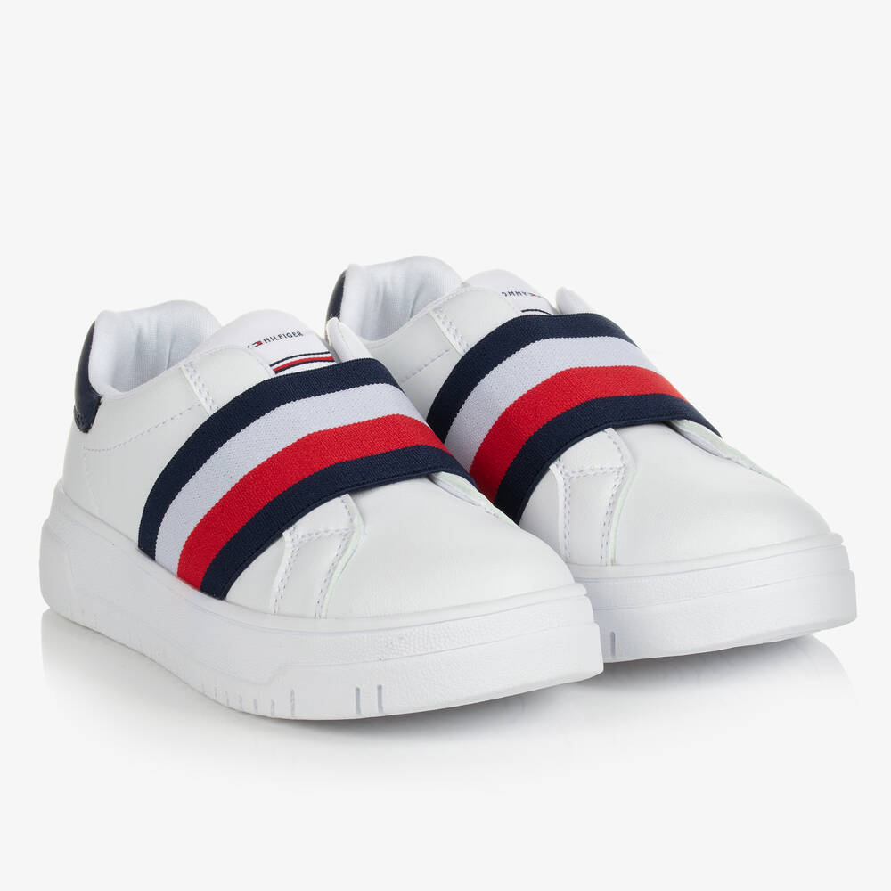 Tommy Hilfiger - White Faux Leather Logo Trainers | Childrensalon