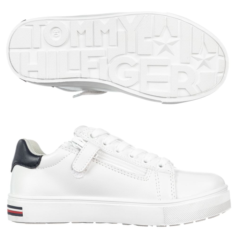 Tommy Hilfiger-White Faux Leather Trainers | Childrensalon Outlet
