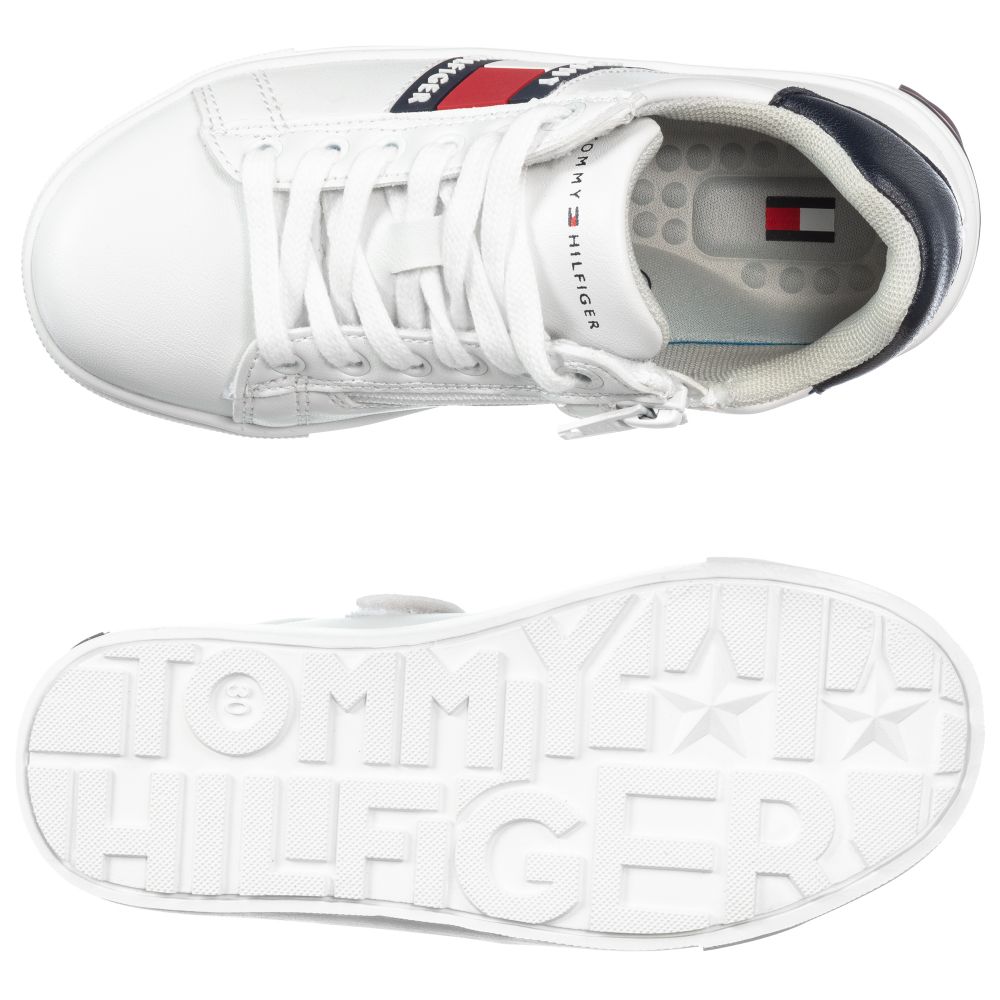 Tommy Hilfiger-White Faux Leather Trainers | Childrensalon Outlet
