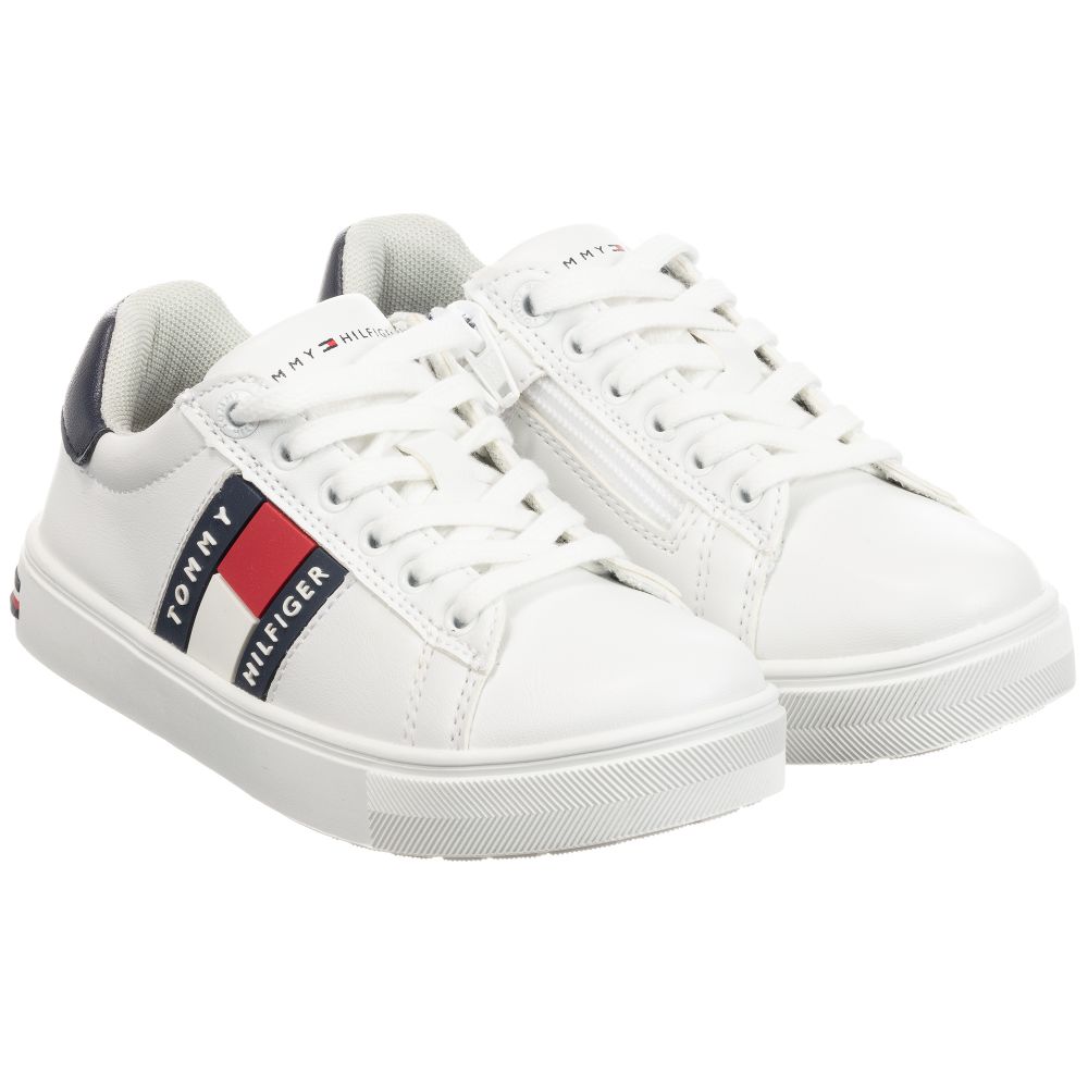 Tommy Hilfiger - White Faux Leather Trainers | Childrensalon Outlet