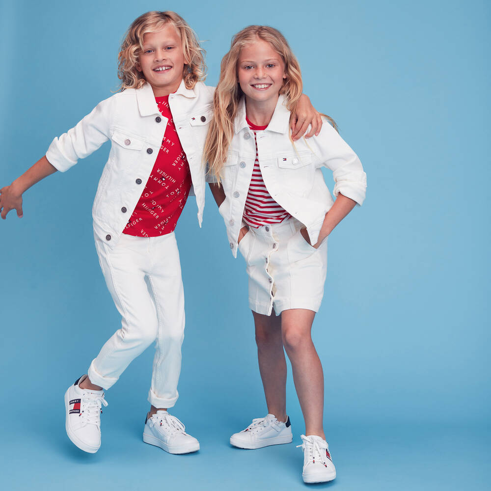 Tommy Hilfiger-White Faux Leather Trainers | Childrensalon Outlet