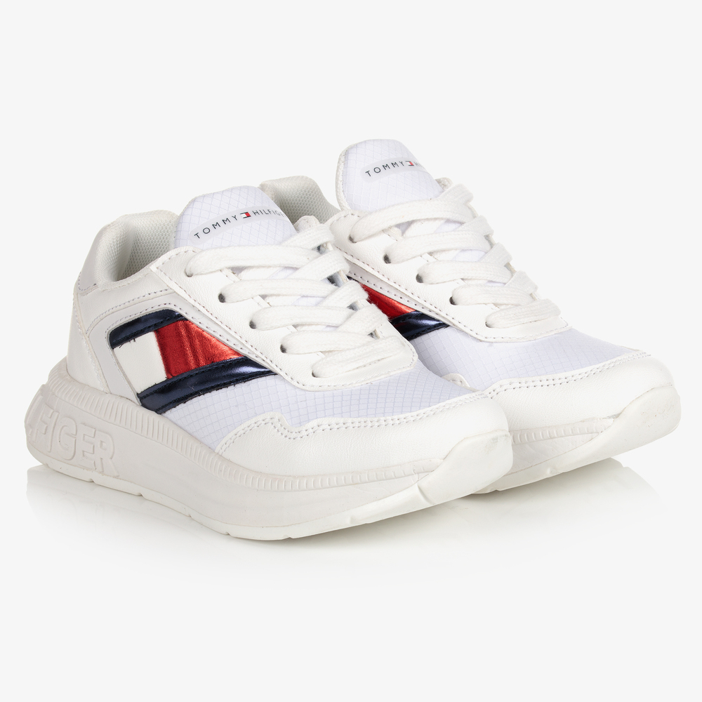 Tommy Hilfiger - White Faux Leather Trainers | Childrensalon