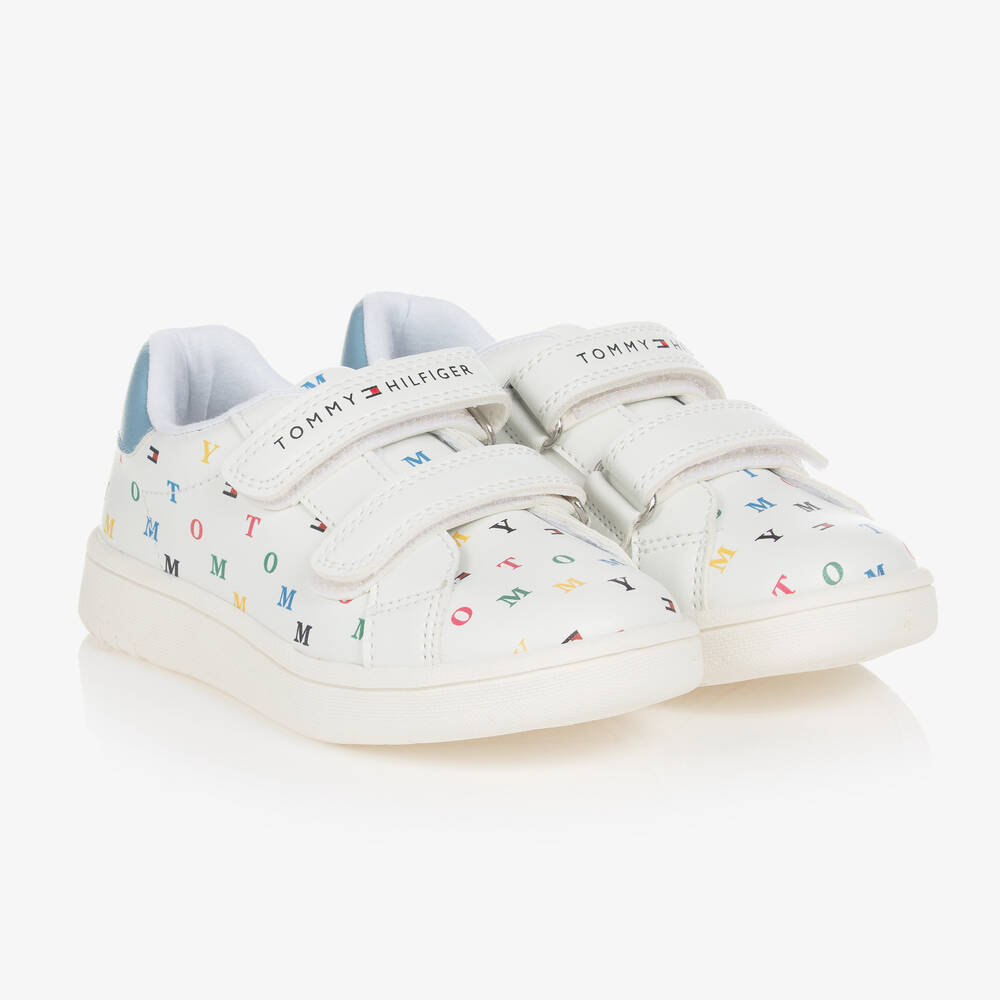 Tommy Hilfiger - White Faux Leather Velcro Logo Trainers | Childrensalon