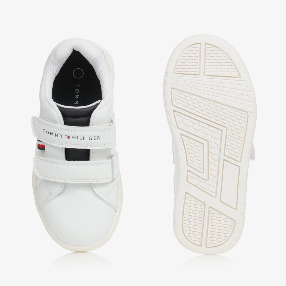 Tommy Hilfiger-White Faux Leather Velcro Trainers | Childrensalon Outlet