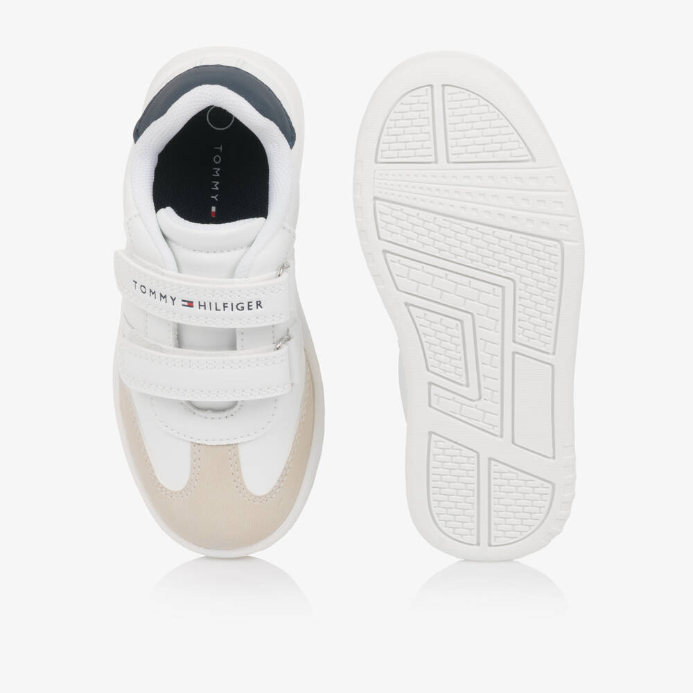 Tommy Hilfiger-White Faux Leather Velcro Trainers | Childrensalon Outlet
