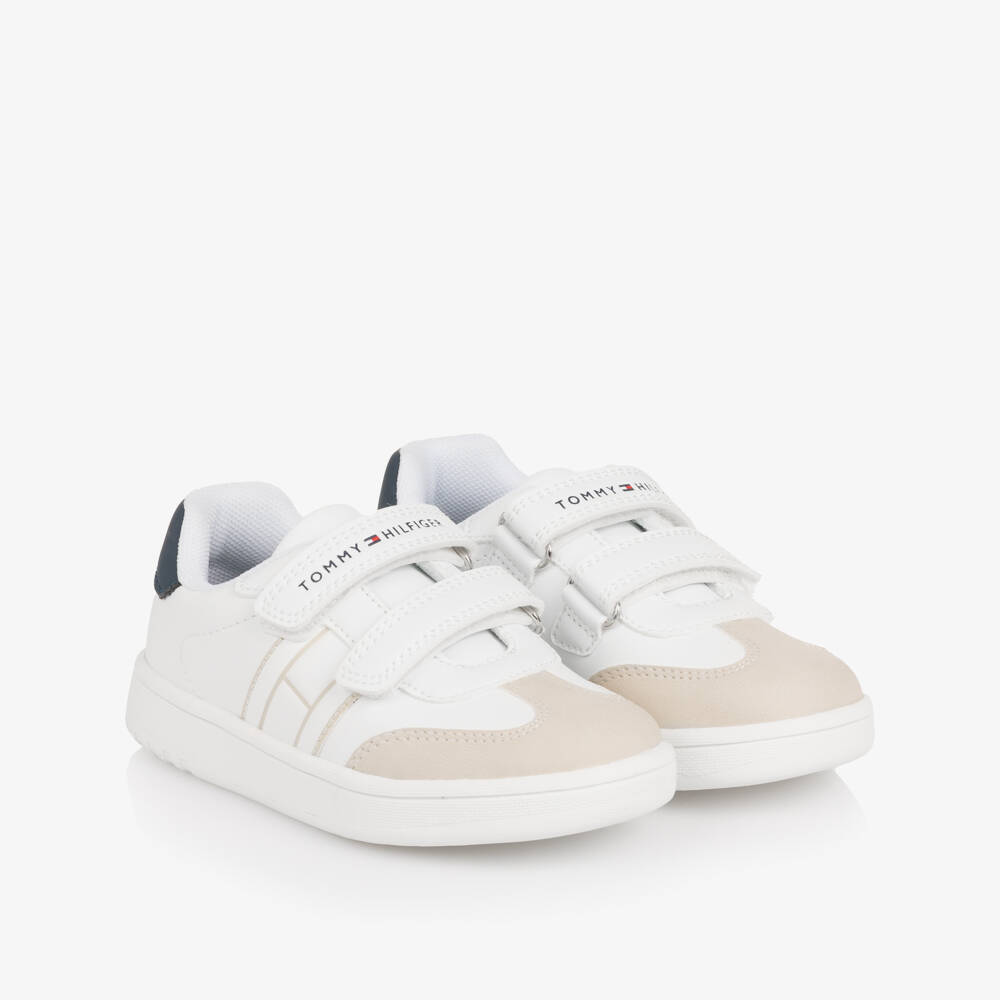 Tommy Hilfiger-White Faux Leather Velcro Trainers | Childrensalon Outlet