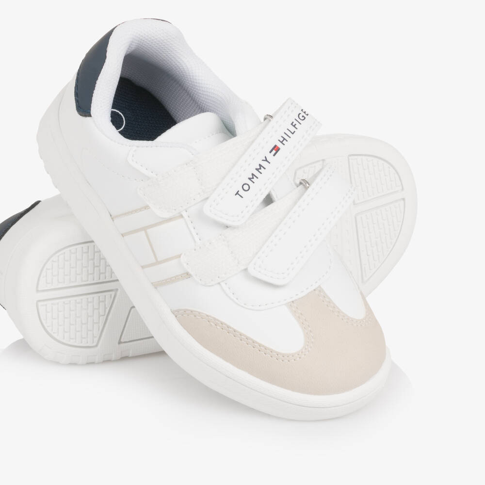 Tommy Hilfiger-White Faux Leather Velcro Trainers | Childrensalon Outlet