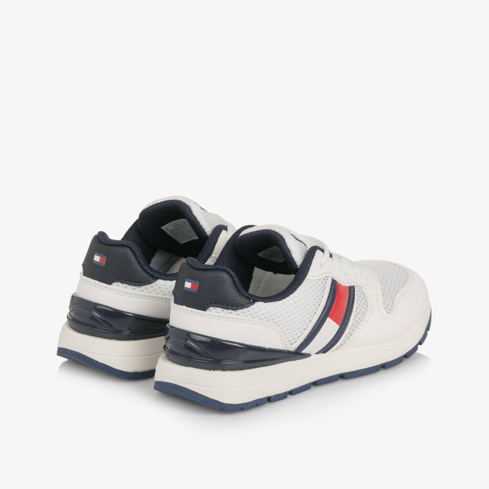 Tommy Hilfiger-White Mesh Trainers with Navy Blue Trims | Childrensalon Outlet