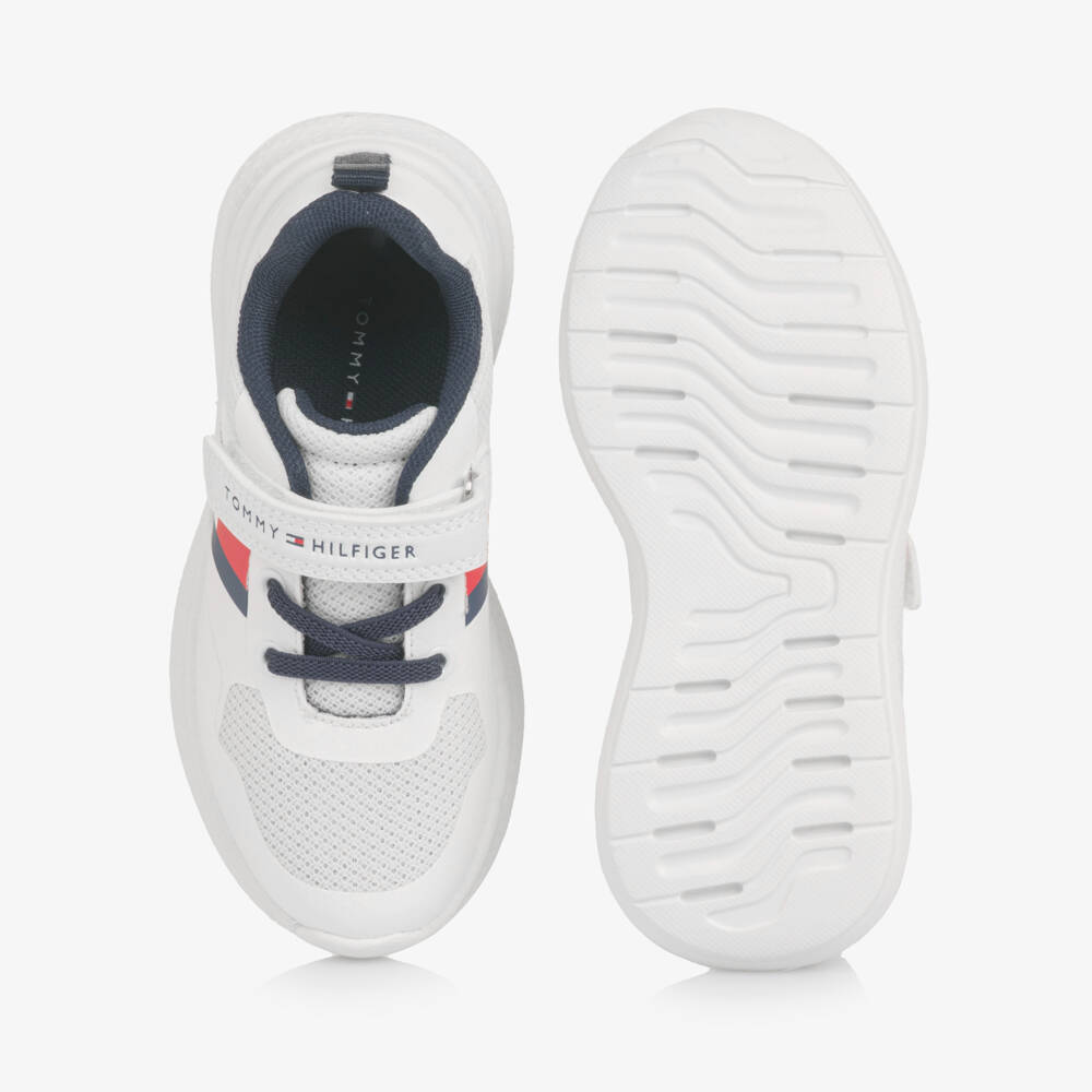 Tommy Hilfiger-White Mesh Velcro Trainers with Flag Logo | Childrensalon Outlet