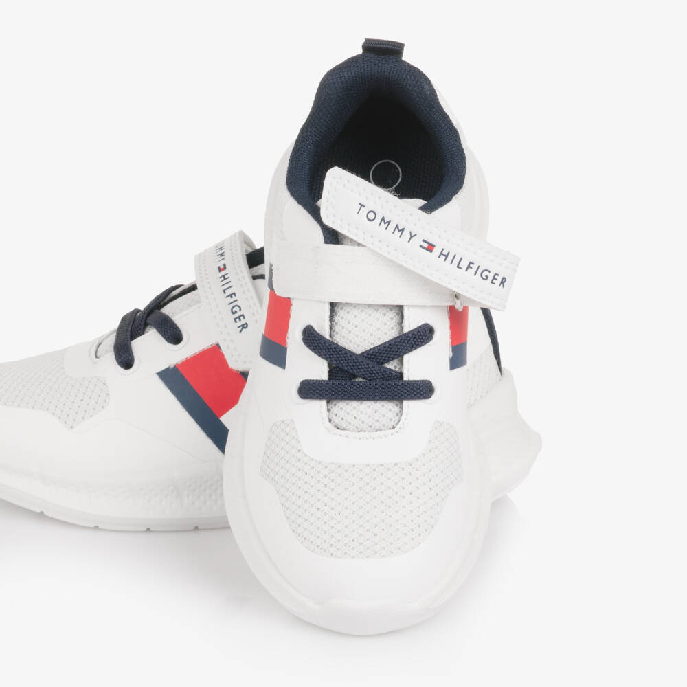 Tommy Hilfiger-White Mesh Velcro Trainers with Flag Logo | Childrensalon Outlet