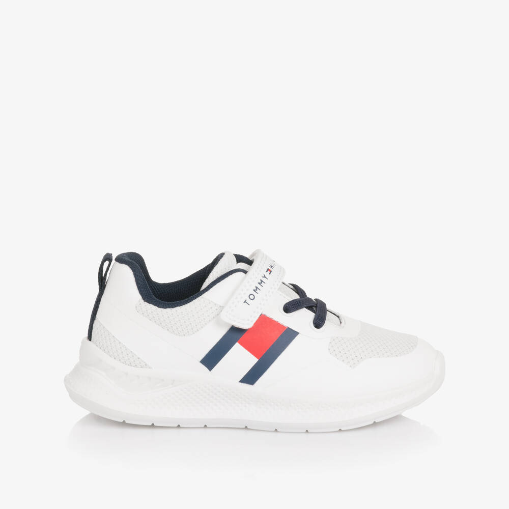 Tommy Hilfiger-White Mesh Velcro Trainers with Flag Logo | Childrensalon Outlet