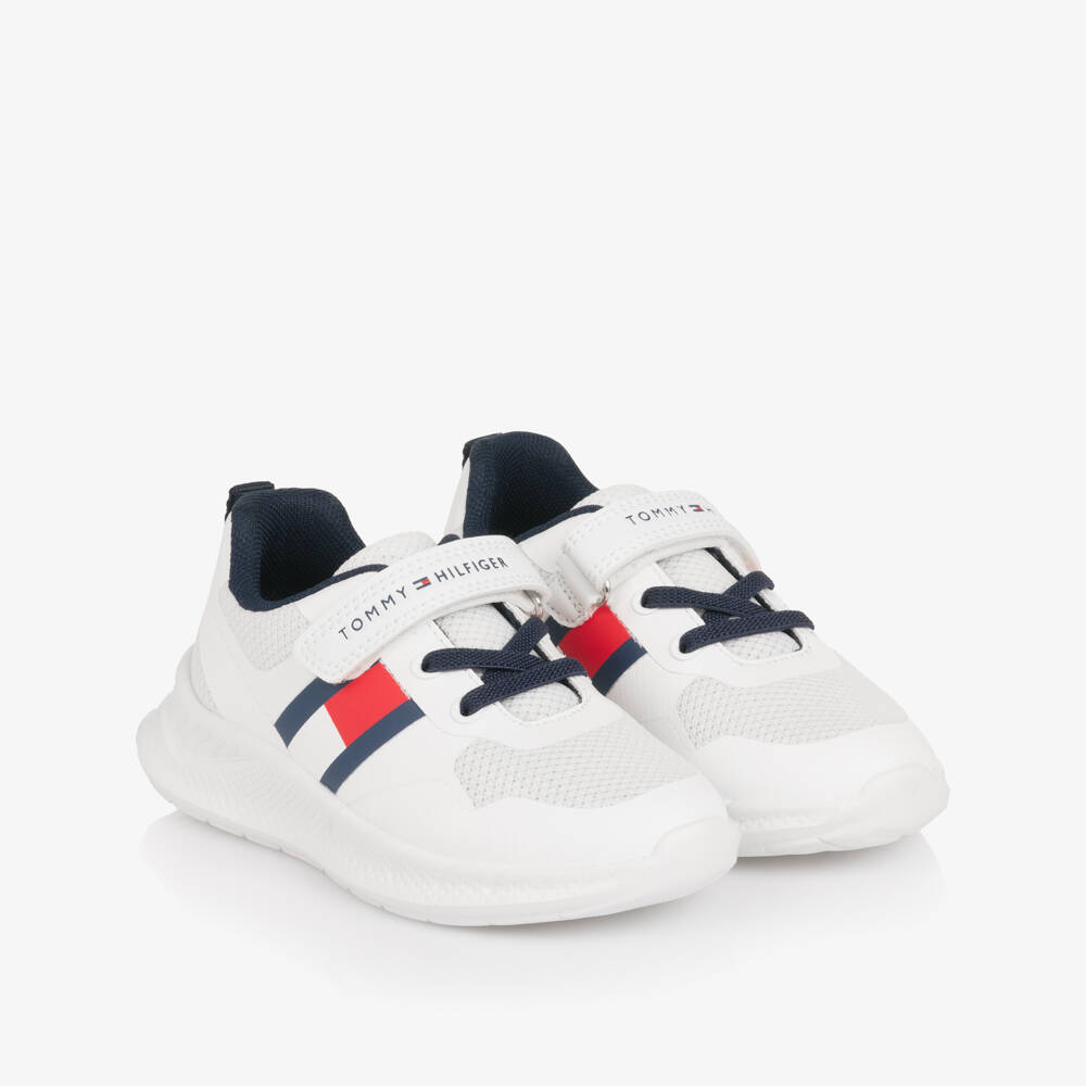 Tommy Hilfiger-White Mesh Velcro Trainers with Flag Logo | Childrensalon Outlet